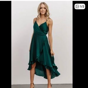 Baltic Born Dark Emerald Green High Low Wrap Dress